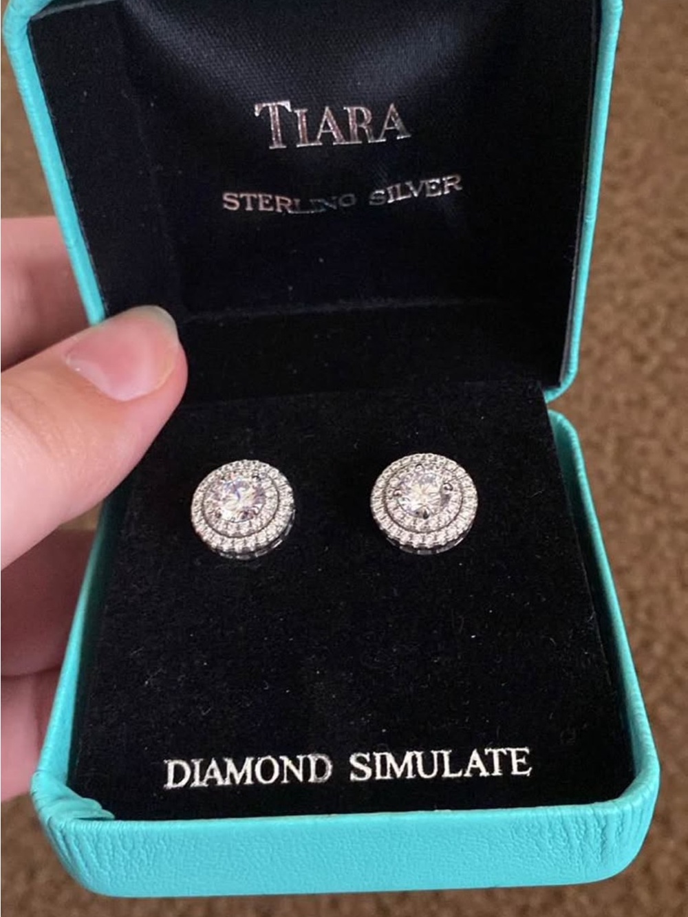 Tiara Silver Halo Stud Earrings with Clear Stones